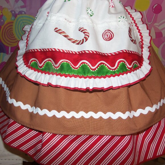Gingerbread Cookies Christmas Party New Year Party Kids Girl Dress Apron Bow - Picture 3 of 7
